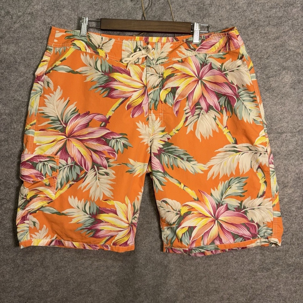 Polo Ralph Lauren Board Shorts Mens 38 Orange Floral Pockets 11" Inseam